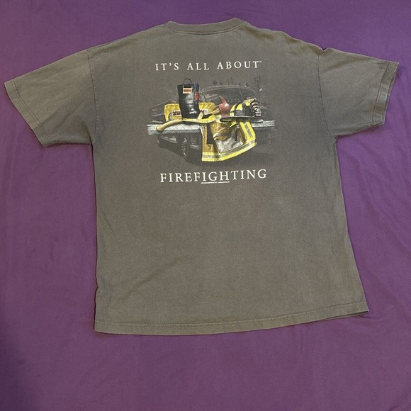 AAA Other - VTG It's All About Firefighting T-Shirt Mens XL Gray Fire‎ Engine